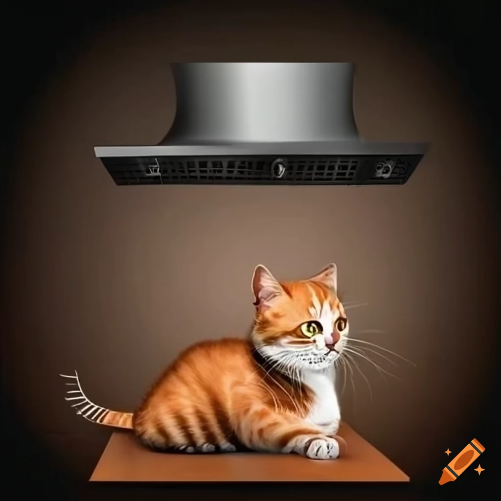modern kitchen hood with a cat on the table