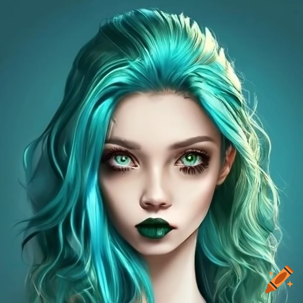 Portrait of a stylish girl with teal gold hair