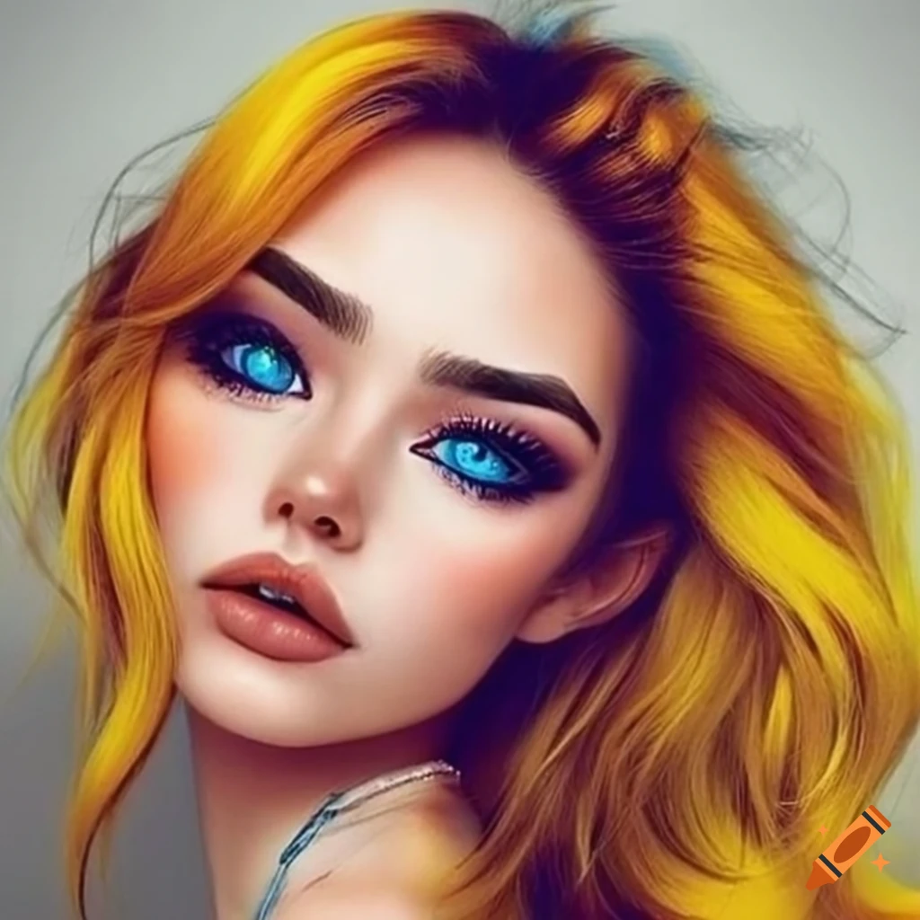 portrait of a woman with blue eyes and yellow hair