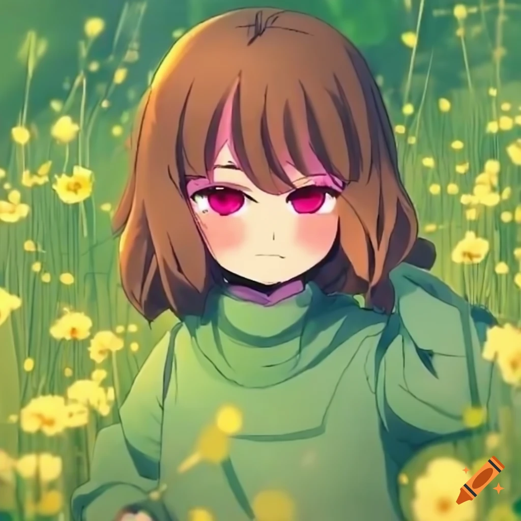 anime character in a field of buttercups