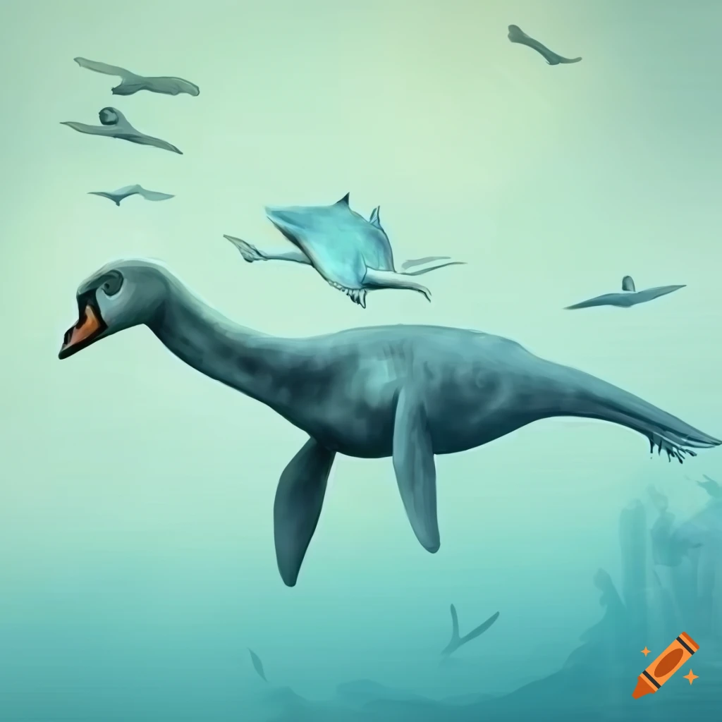 artistic illustration of a swan plesiosaur