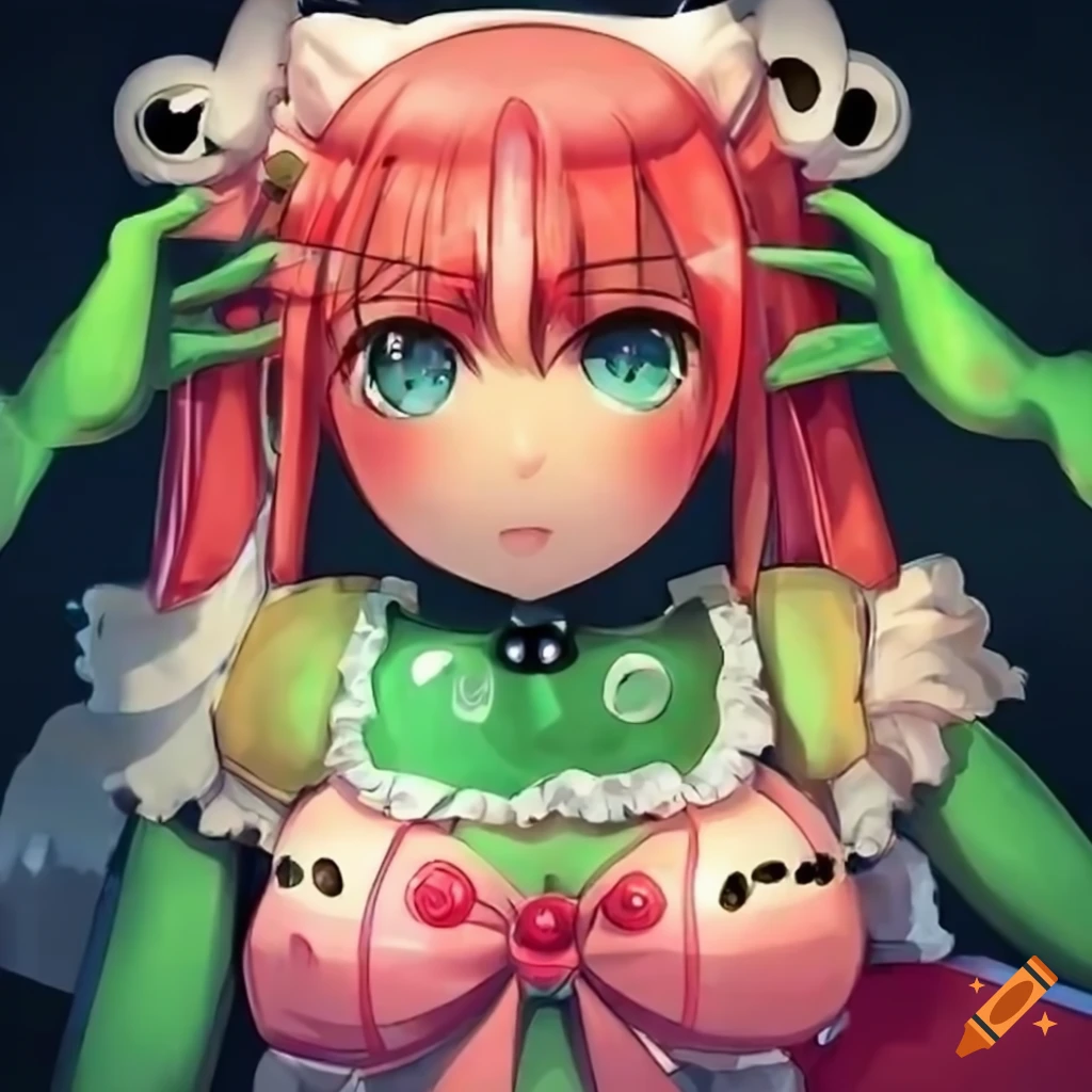anime-style robot maid with a frog theme