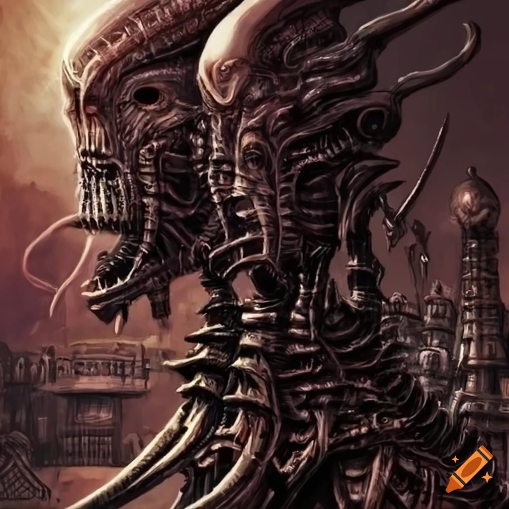 H.R. Giger inspired colossal alien machine in space