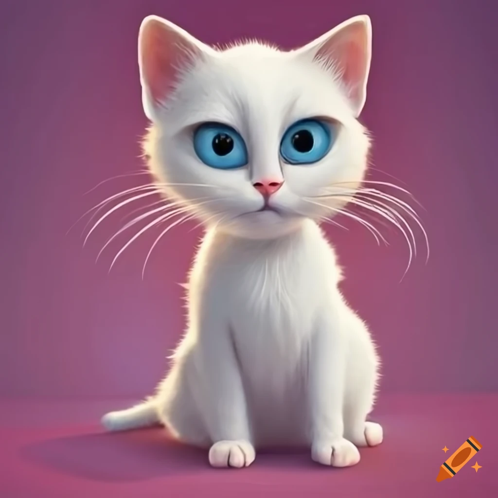 Pixar style White Cat With Blue Eyes Named Pax On Craiyon