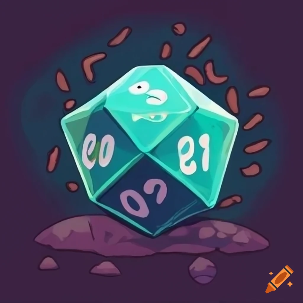 Ghibli-style design of a d20 dice displaying a 1