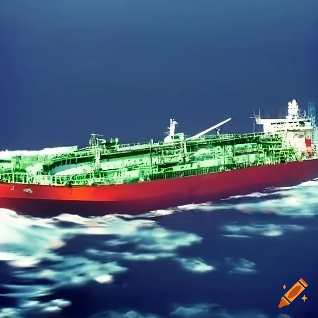 red oil tanker sailing on the open sea