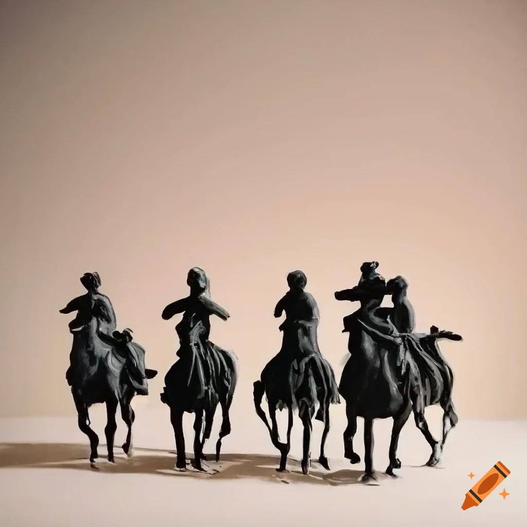 Black and white diorama of a group riding in a western setting on Craiyon