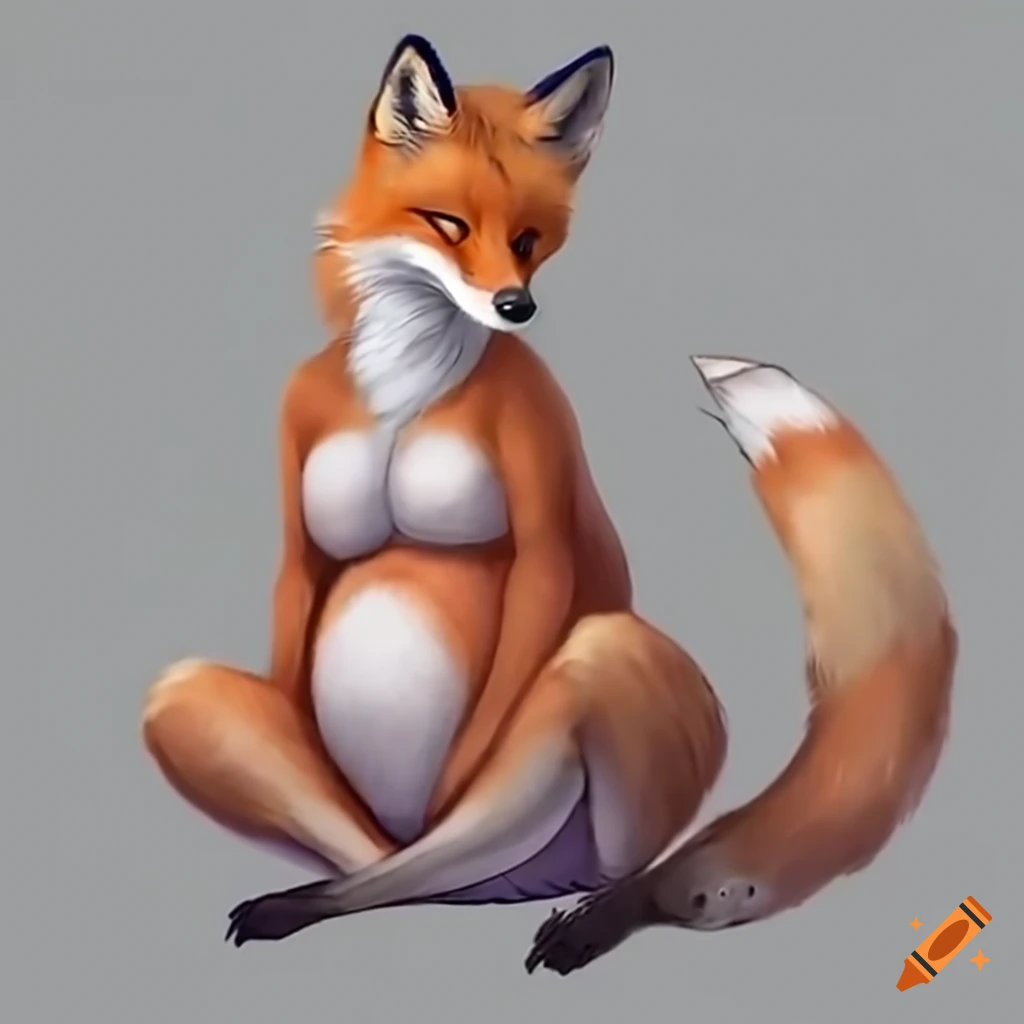 image of a pregnant fox with a furry belly