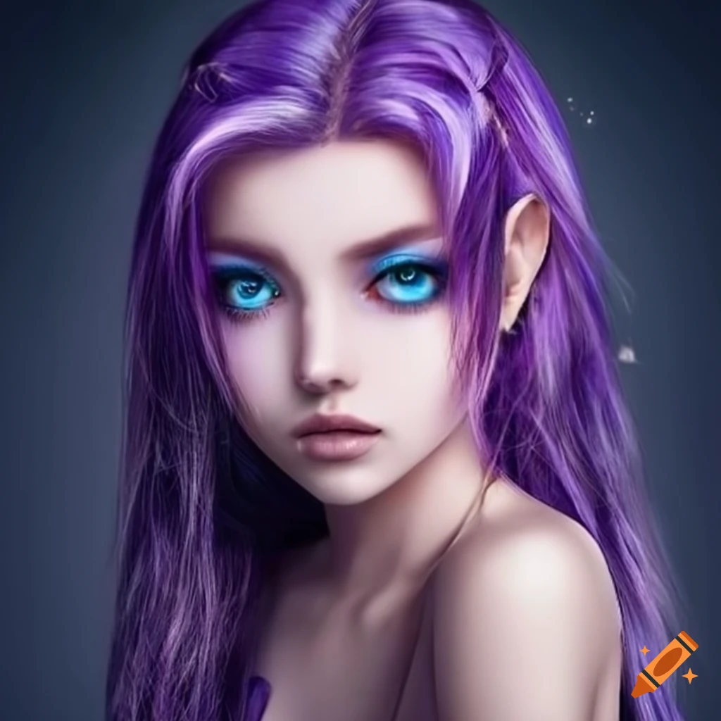 Portrait Of A Girl With Purple Hair And Ice Blue Eyes 4713