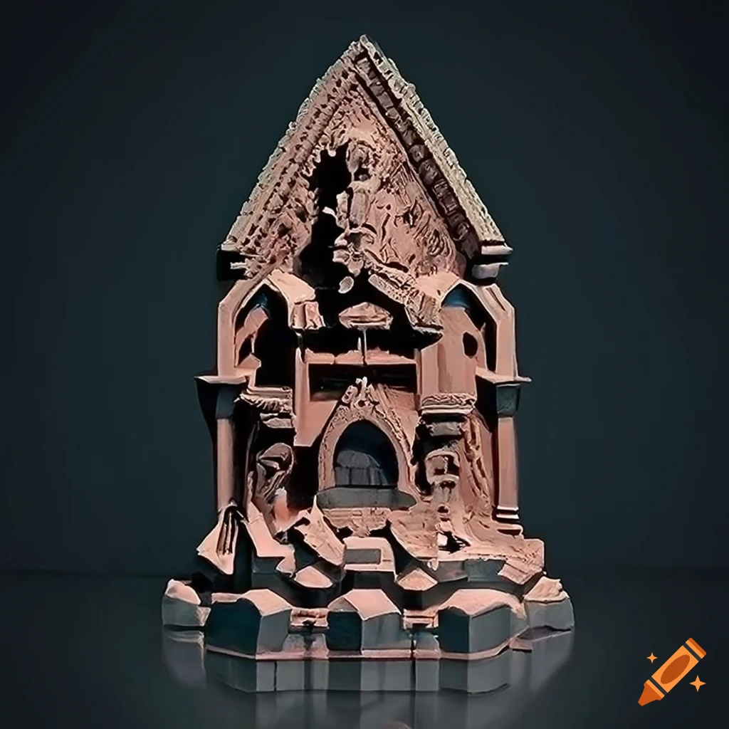 Stunning zelda game sculpture in architectural stave carving style on