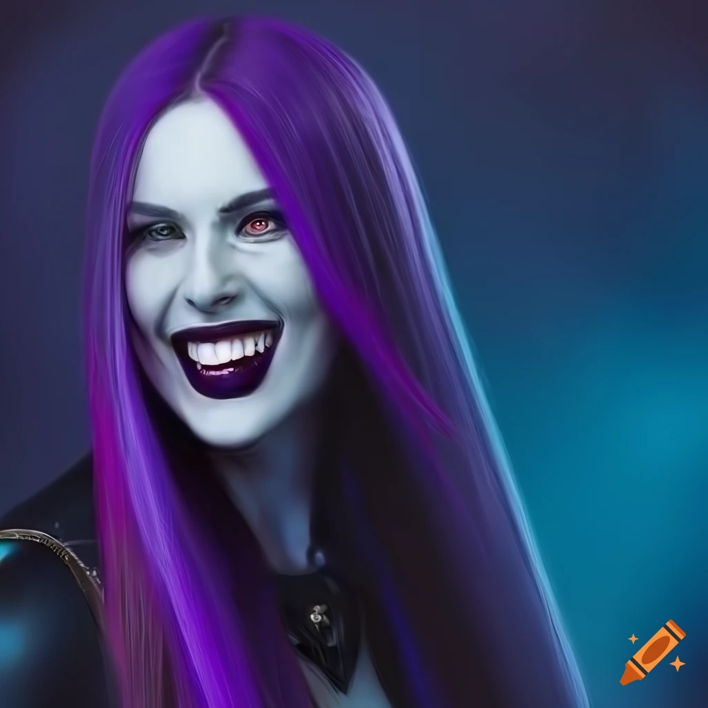 Portrait of a beautiful vampire woman with purple hair on Craiyon