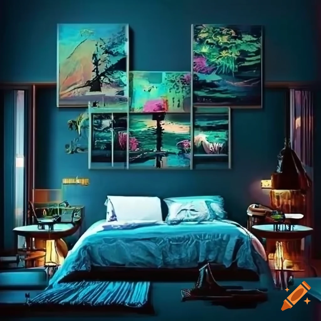 Cozy and classy open bedroom living room combination with nature themed paintings