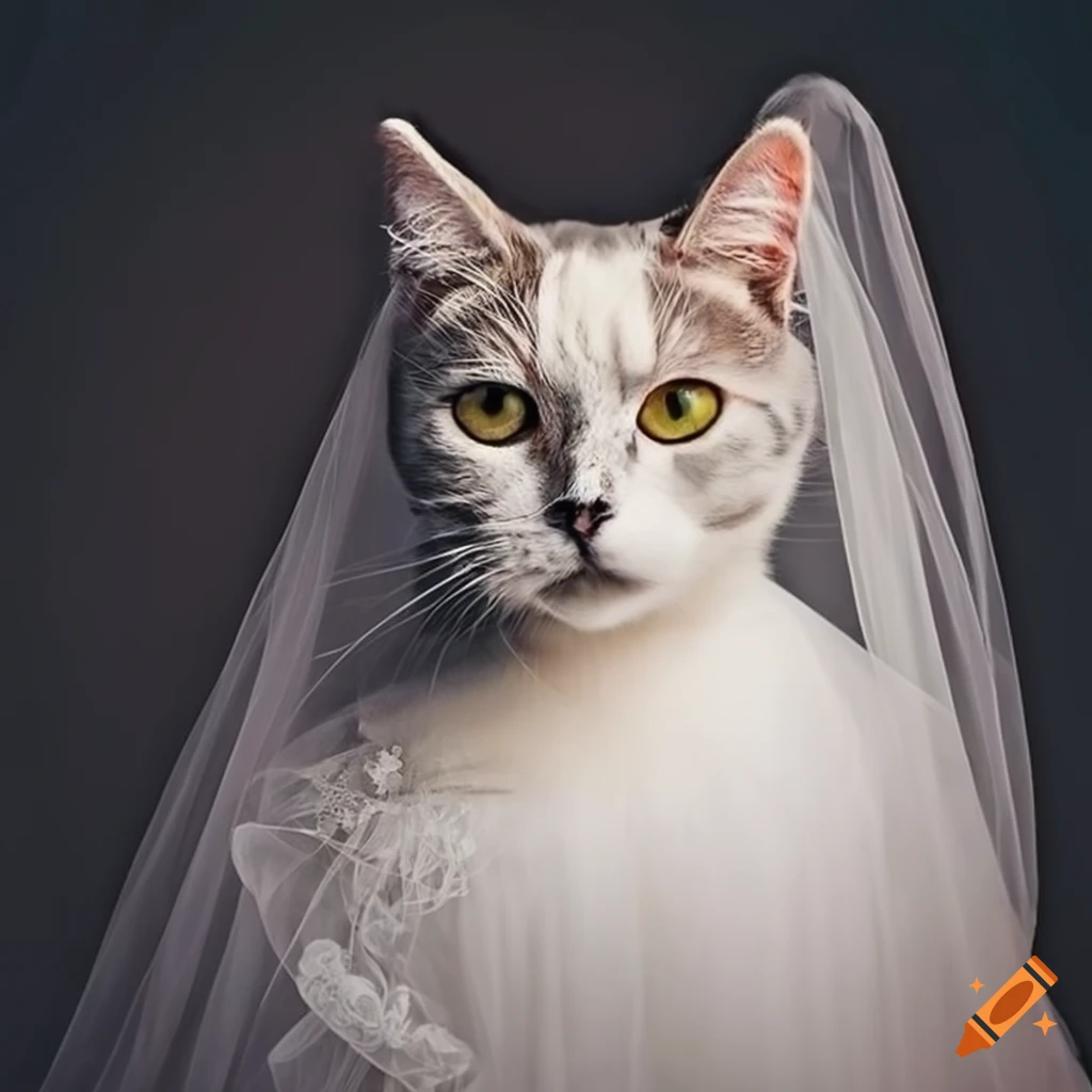Cat wearing a wedding dress