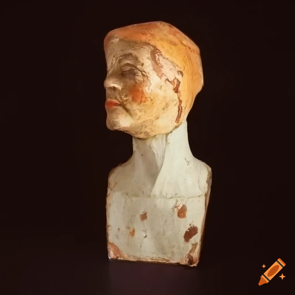 vintage polychrome papier mache bust from rural Sweden on Craiyon