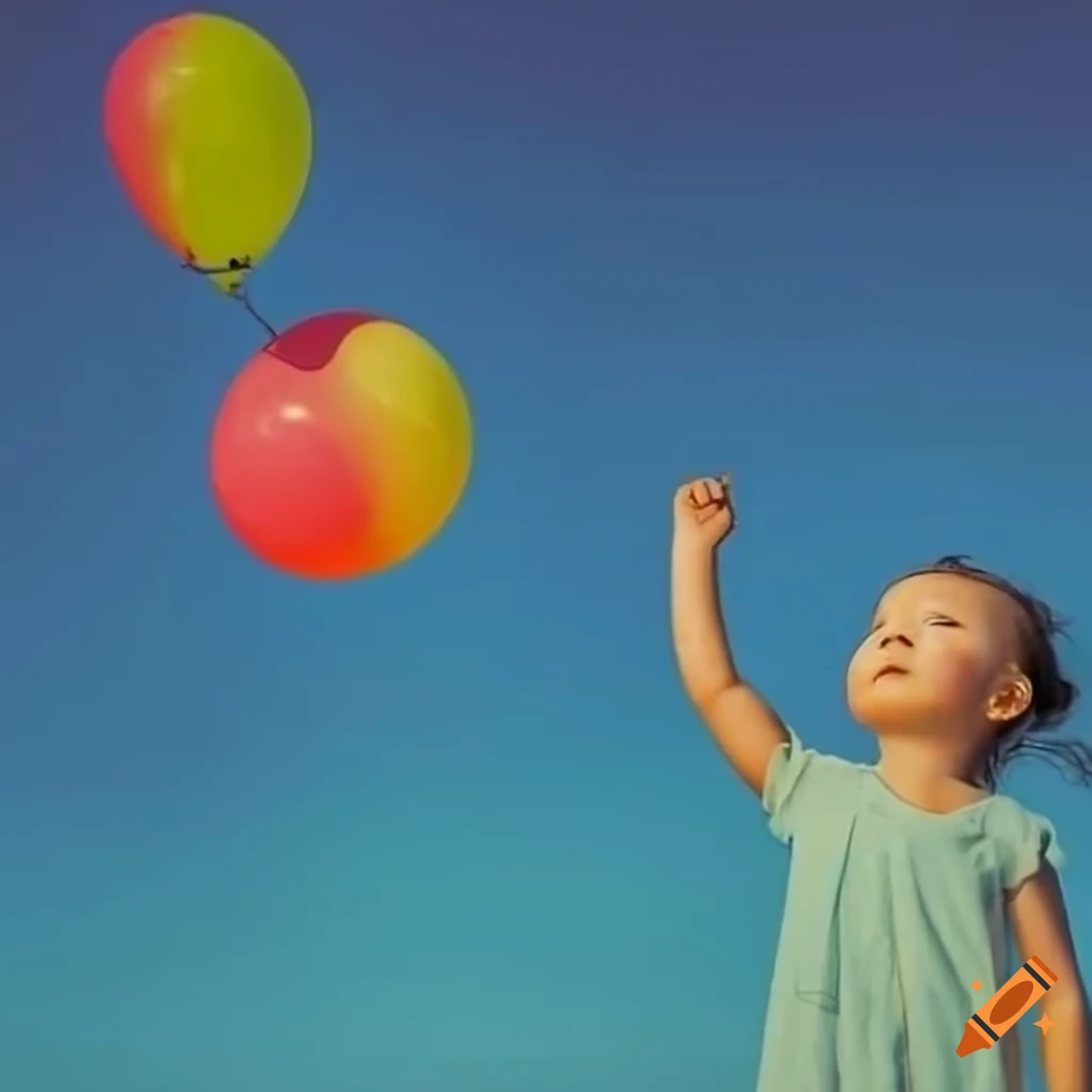 child releasing a colorful balloon into the sky