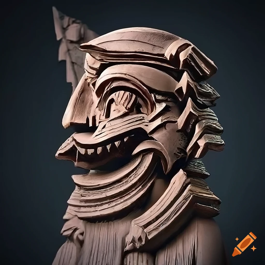 sculpture of architectural stave carving in Zelda game style