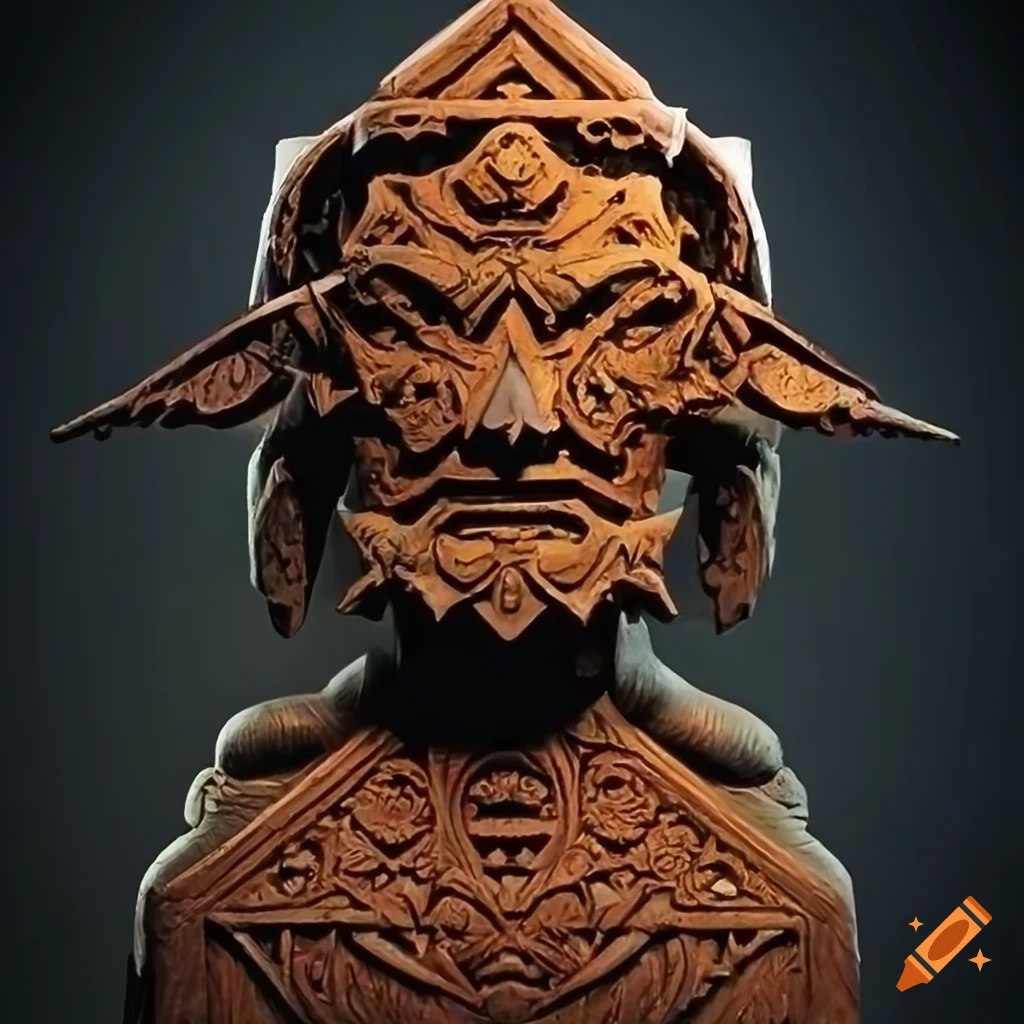 Stunning zelda game sculpture in architectural stave carving style on Craiyon