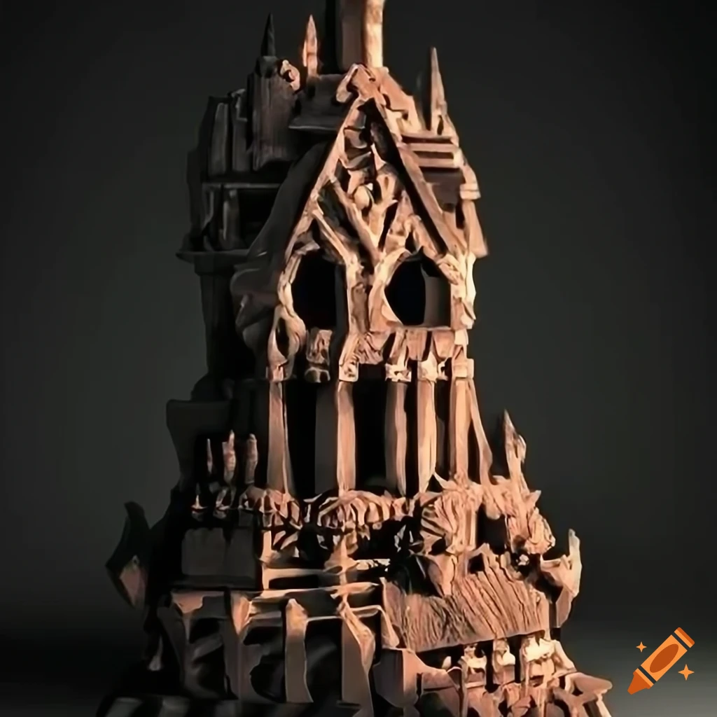 Zelda game sculpture with architectural stave carving style on Craiyon