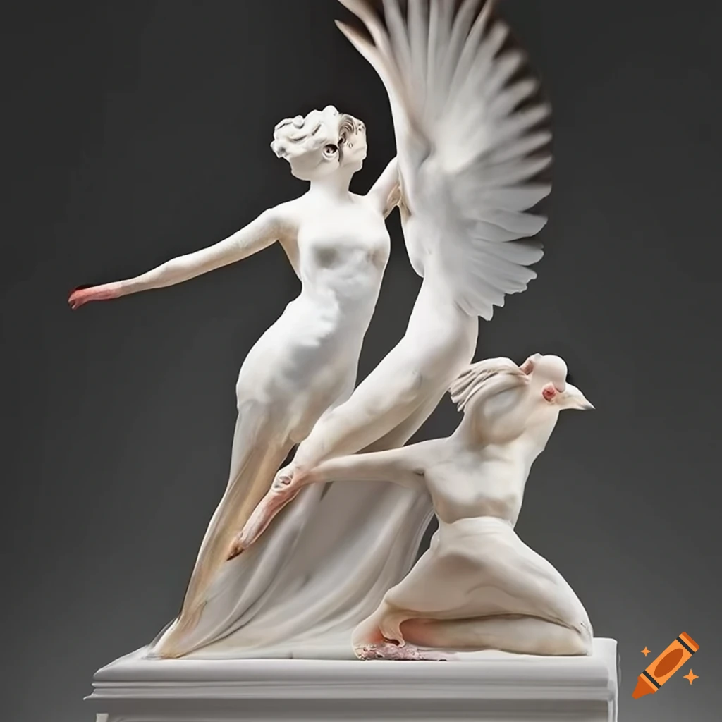 sculpture of white doves in a fitness pose