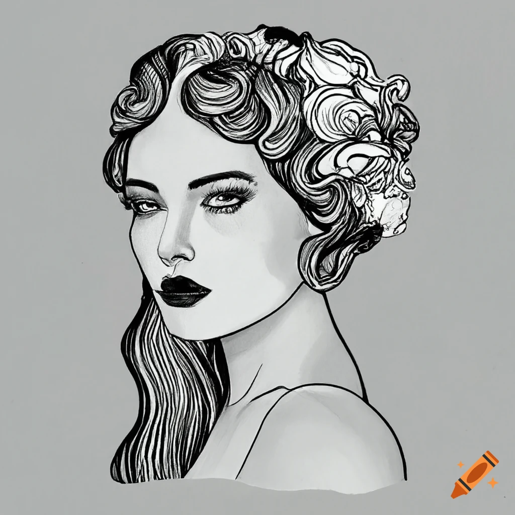 detailed drawing of a stunning woman in Art Nouveau style