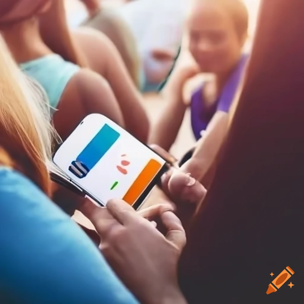 logo displayed on mobile phones with young people