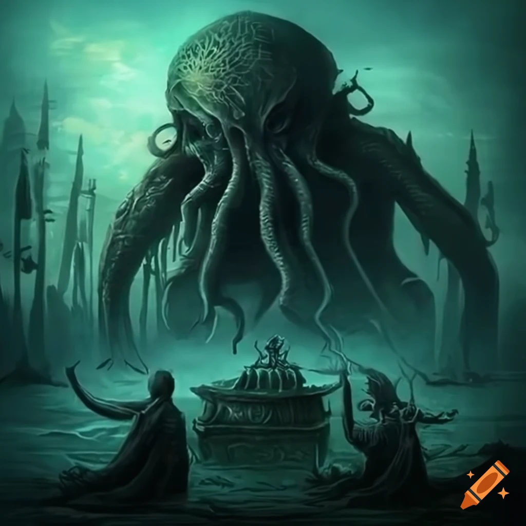 depiction of Cthulhu emerging from the deep