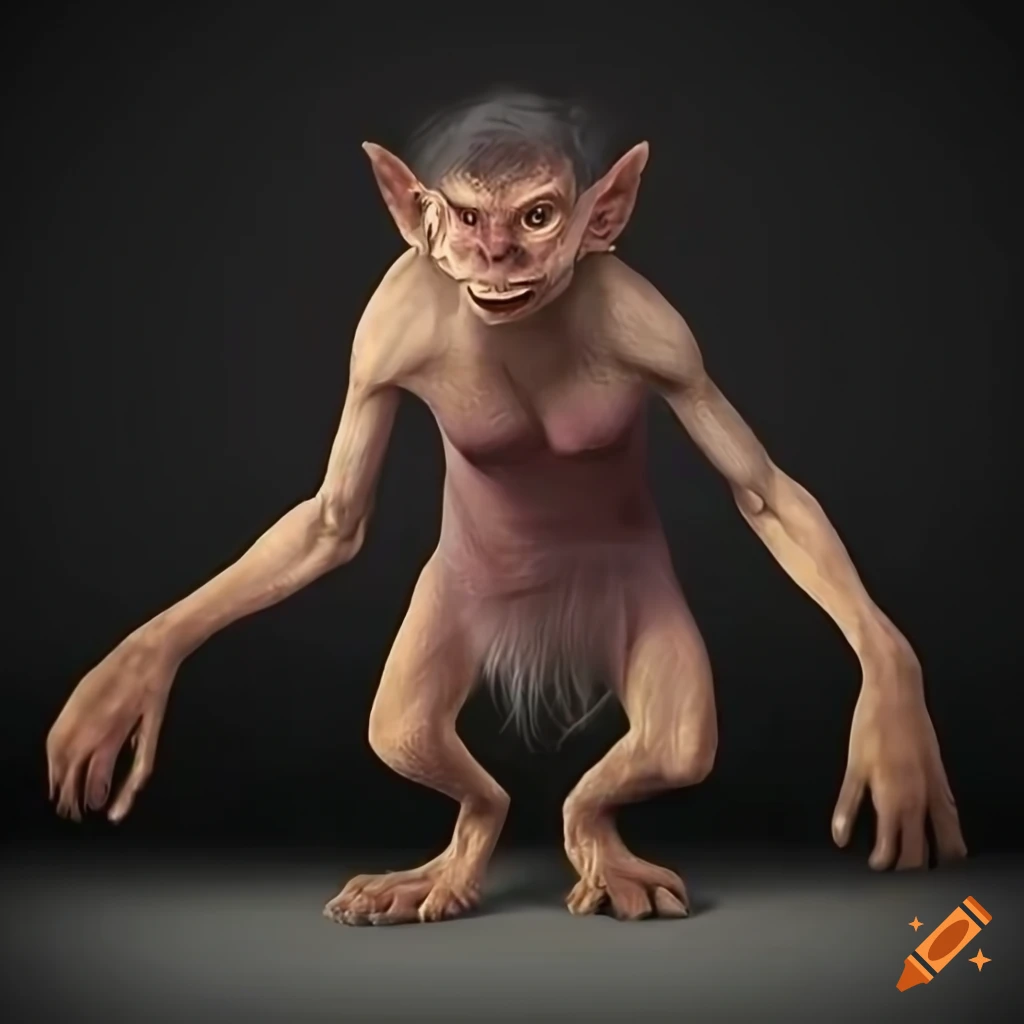 portrait of a realistic troll with hunchback and long arms