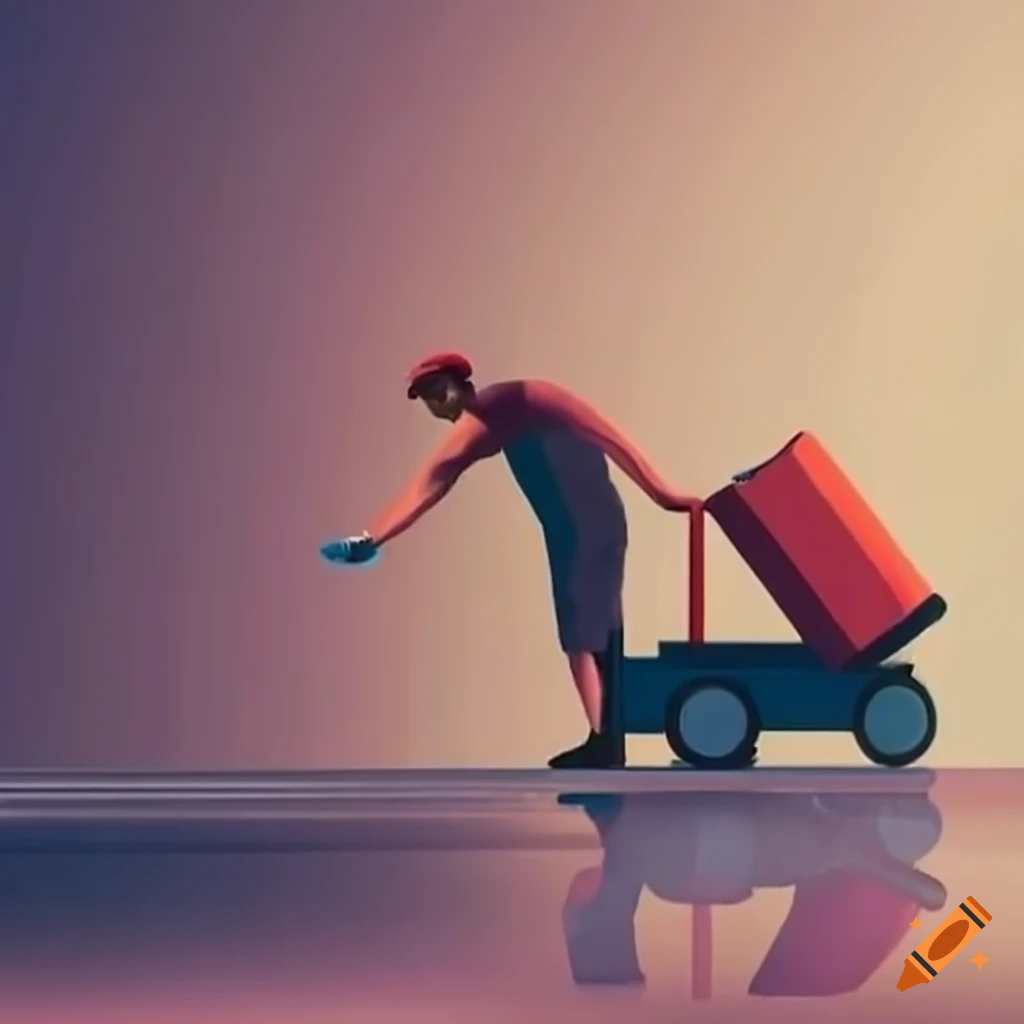 Man moving a washing machine on a trolley