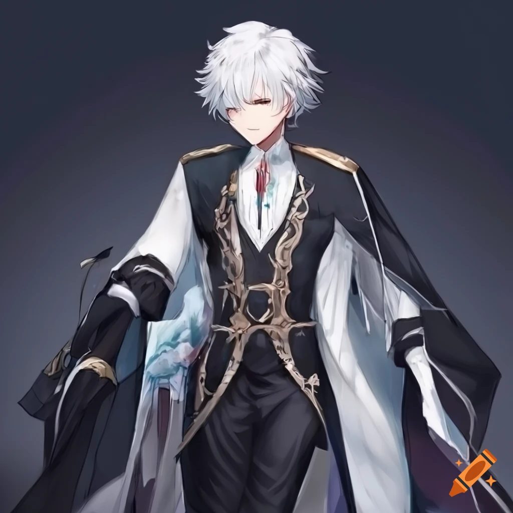 anime character with white hair in a noble outfit