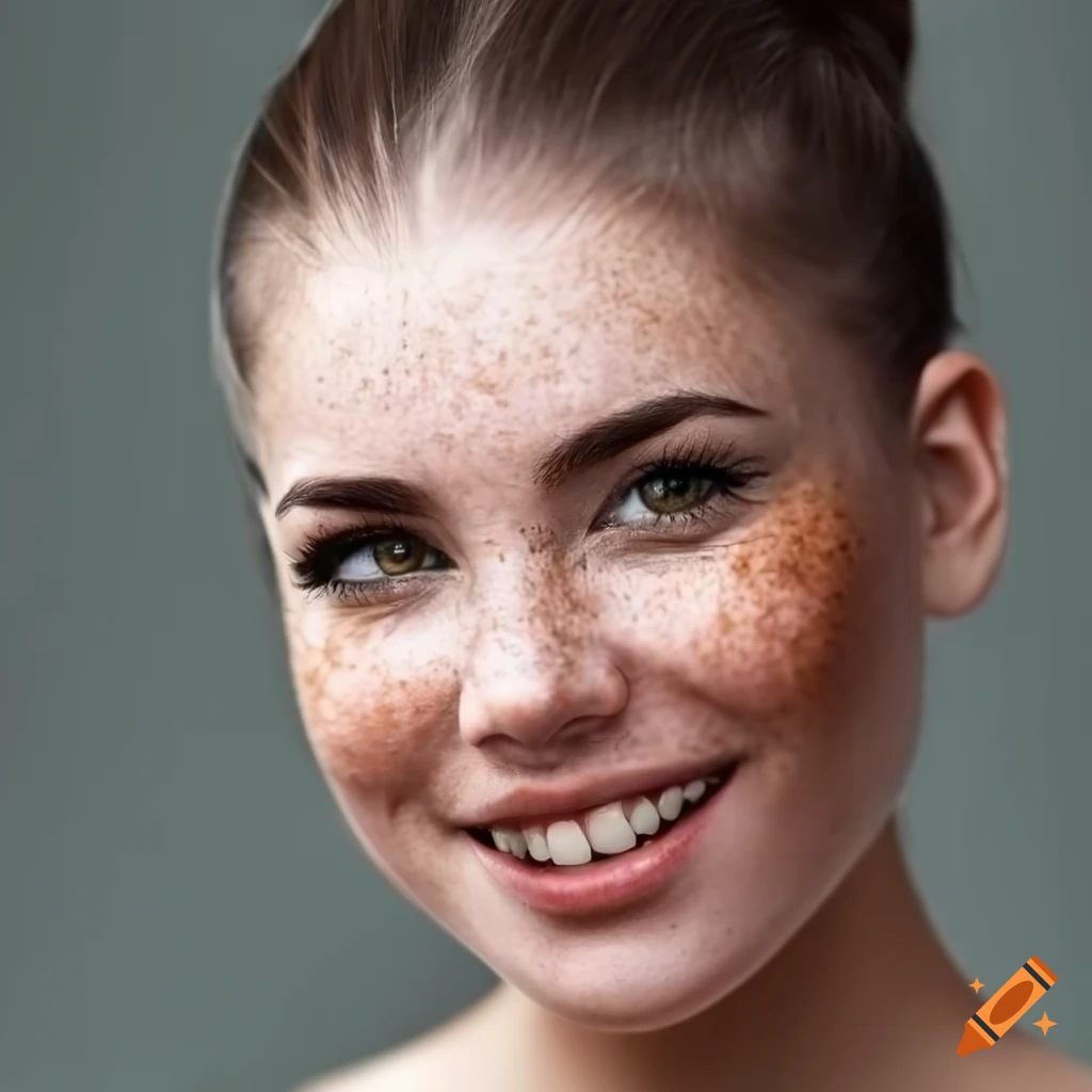 portrait of a young woman with freckles and brown hair