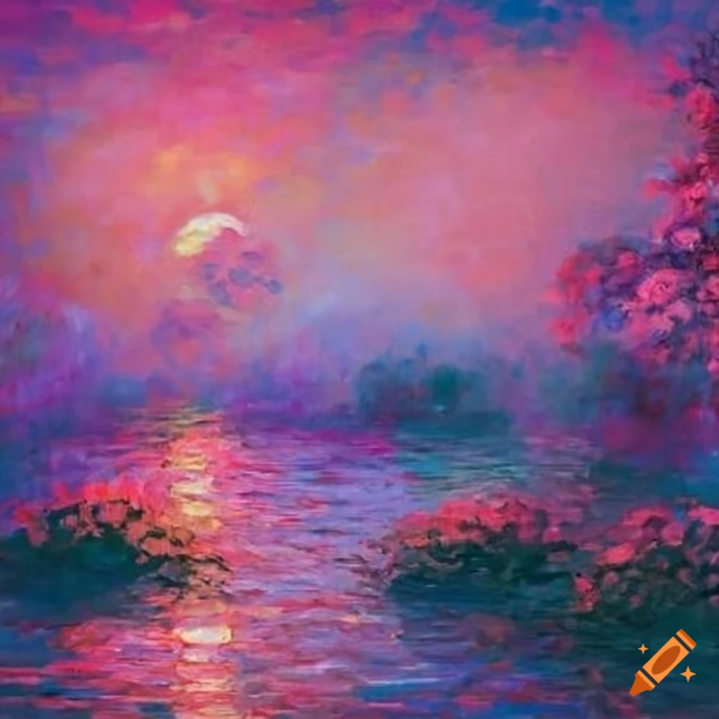 beautiful pink sky landscape painting