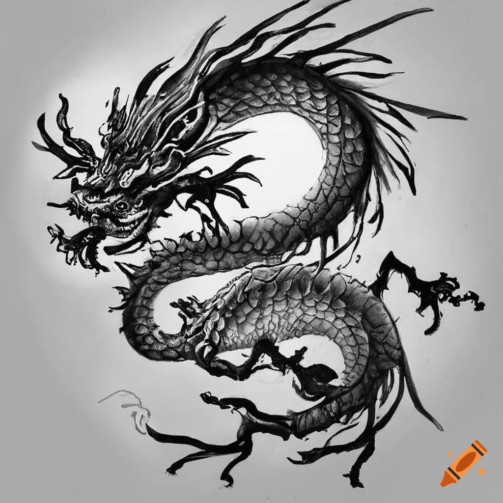 Chinese ink drawing of a dragon