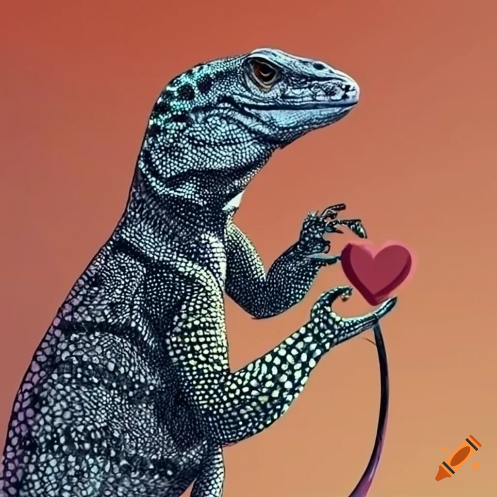 Monitor lizard holding a heart on Craiyon