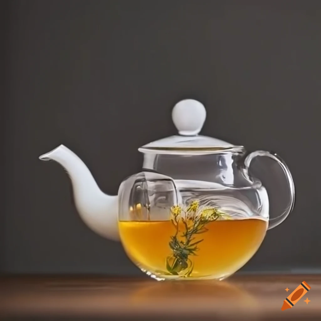 blooming tea flower in a glass teapot