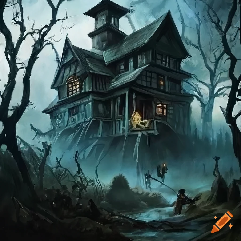 Dark fantasy artwork of a halloween village on Craiyon