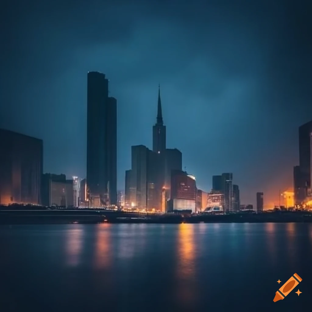 city skyline at dusk
