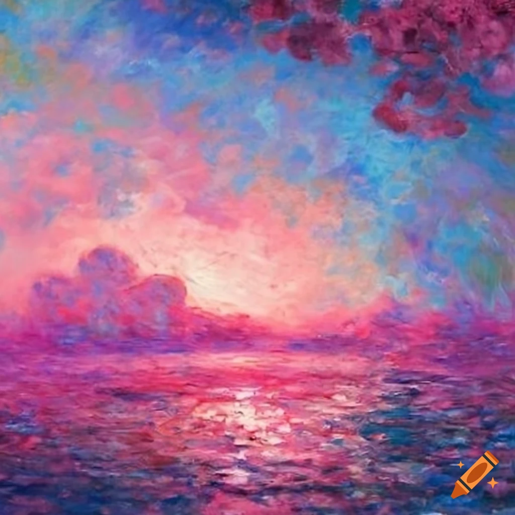 Painting of a pink sky in a paradise on Craiyon