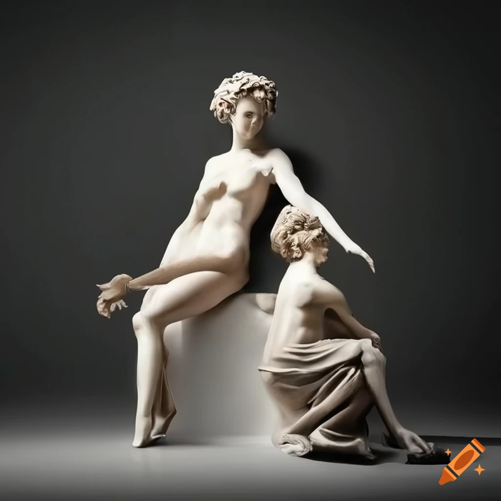 photography of three woman statues sitting