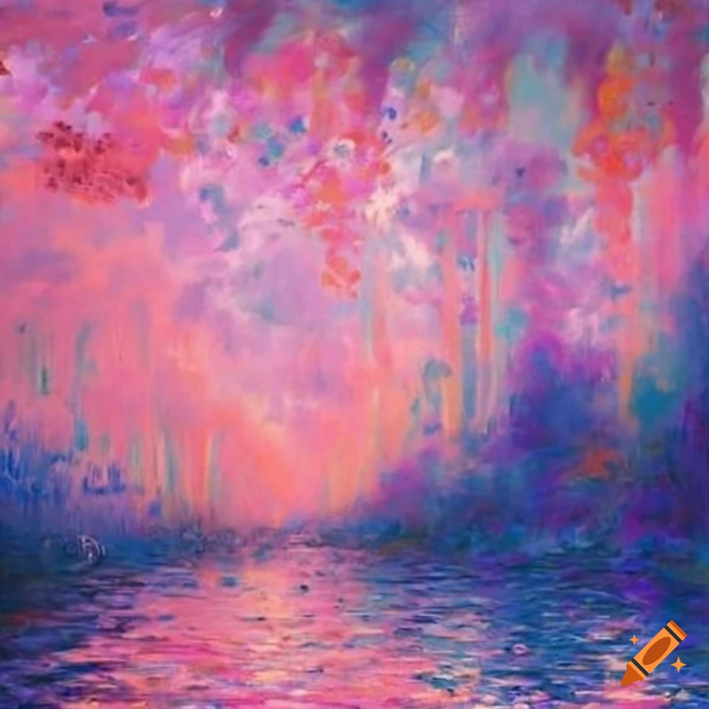 Monet-inspired painting of a beautiful pink sky