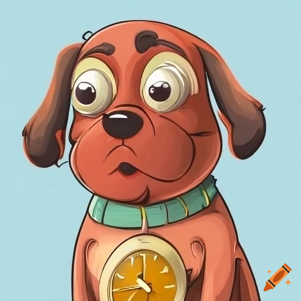Cartoon illustration of a dog sitting next to a ticking clock