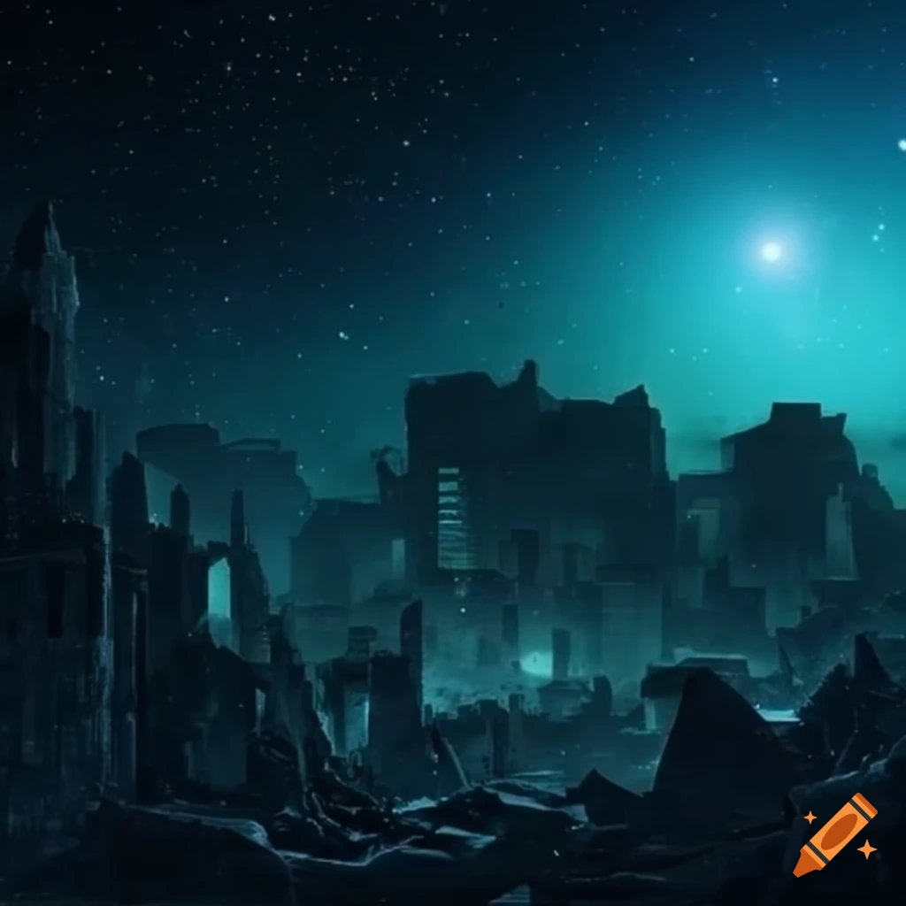 cityscape-with-falling-stars-on-ruins-on-craiyon