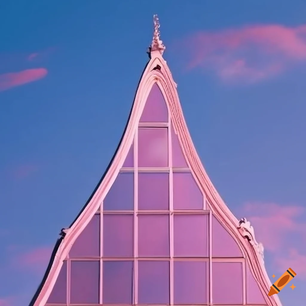 Rococo glass facade with pink clouds on Craiyon