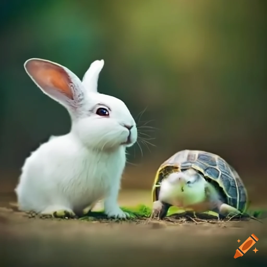 rabbit and turtle sharing emotions under a tree