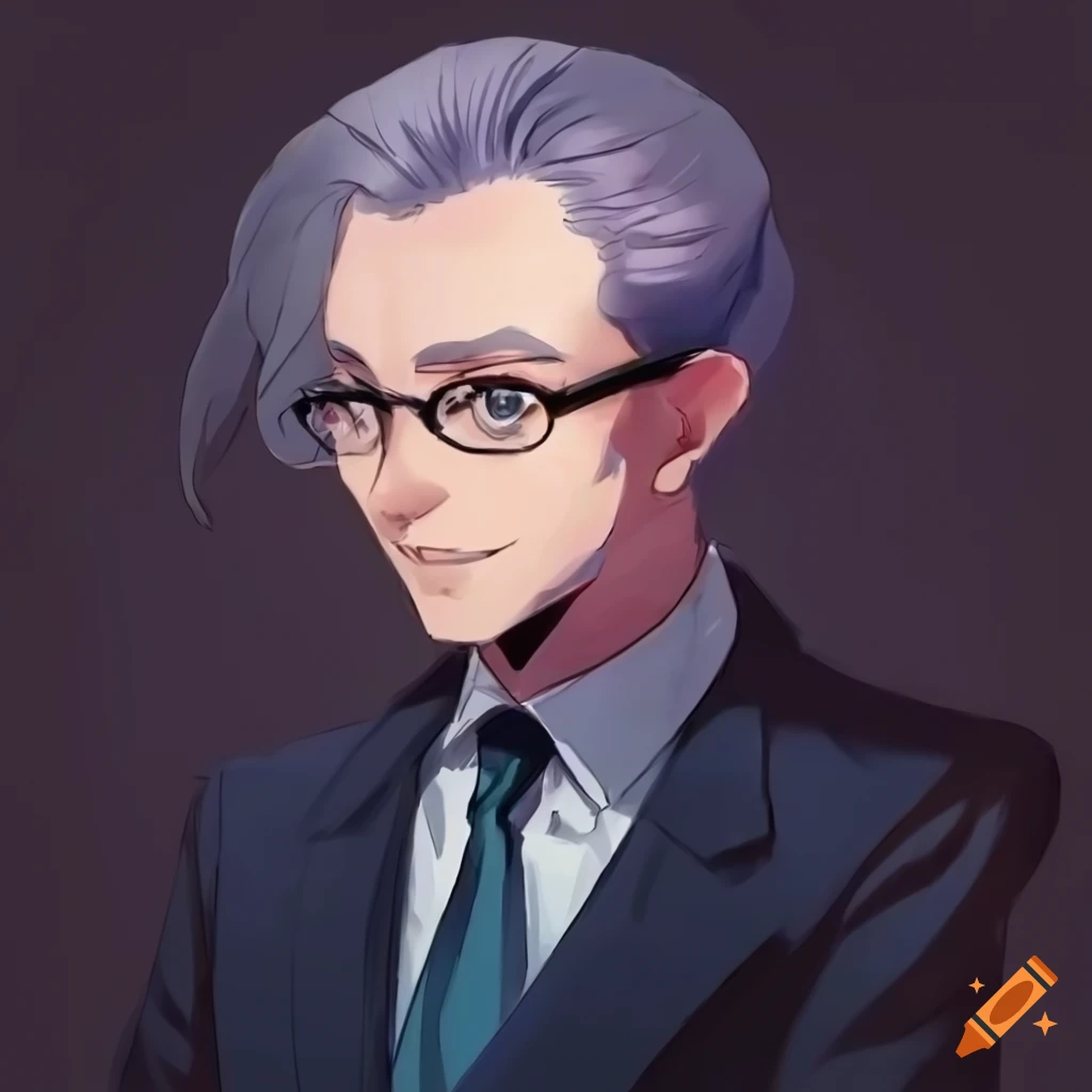 anime character of a smug man in a fancy suit