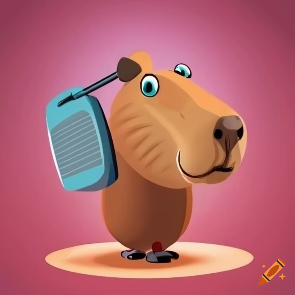 cartoon illustration of a capibara next to a modern radio