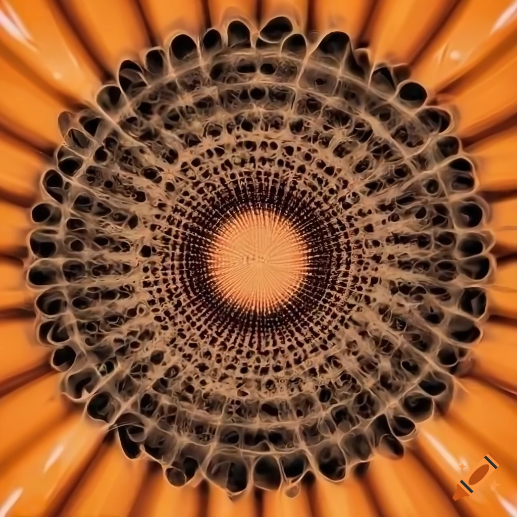 close-up of a plant seed emitting black concentric circles on orange background