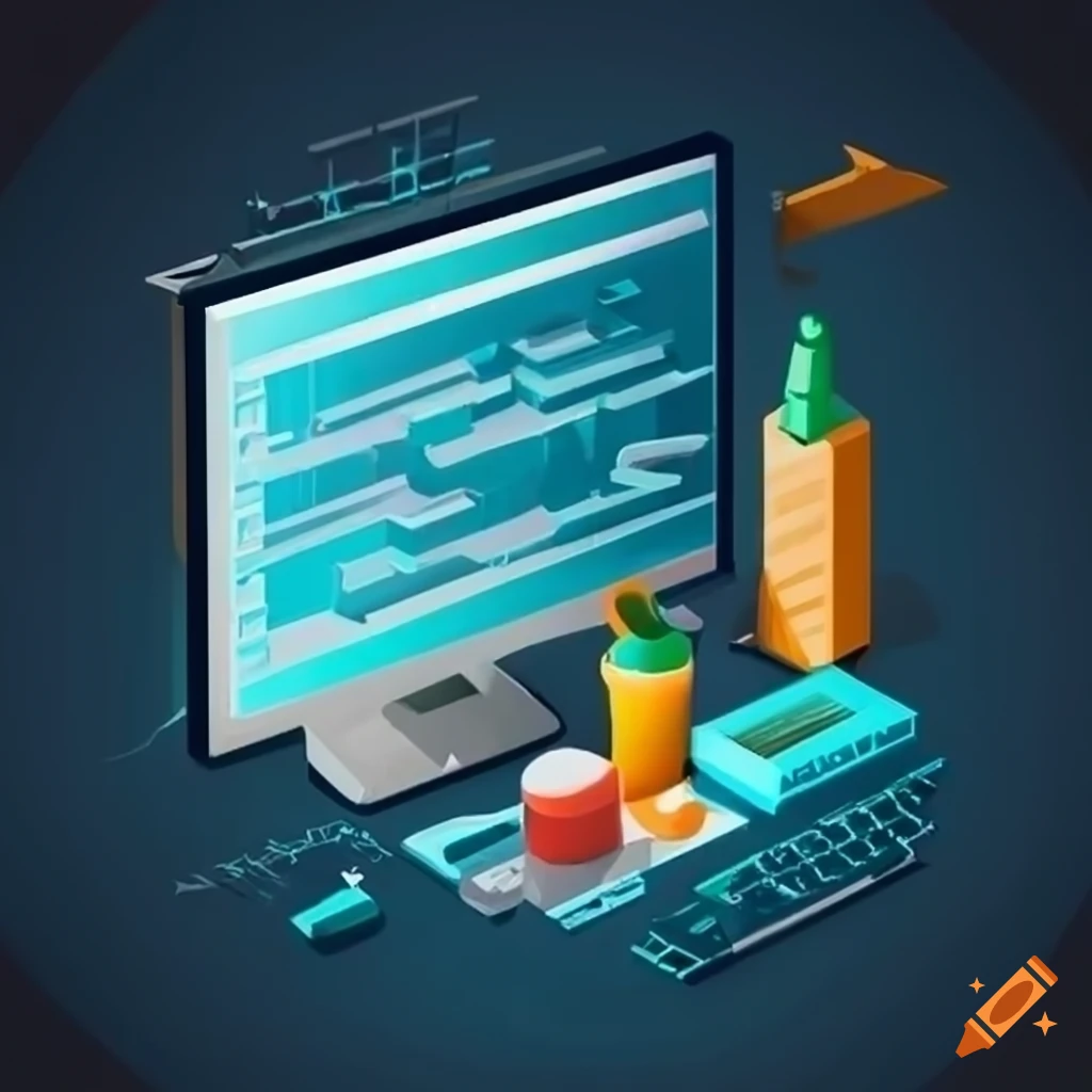 Isometric illustration of coding on Craiyon