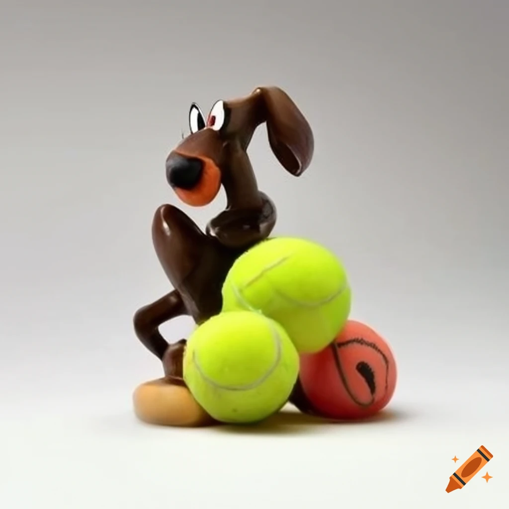 ceramic sculpture of a looney tunes dog playing with tennis balls
