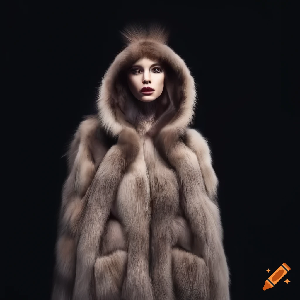 Fashion photography of a model in balenciaga fur coat on Craiyon