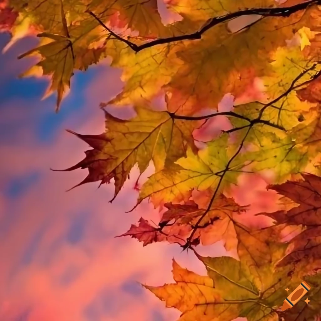 Clouds In The Spring With Falling Maple Leaves On Craiyon